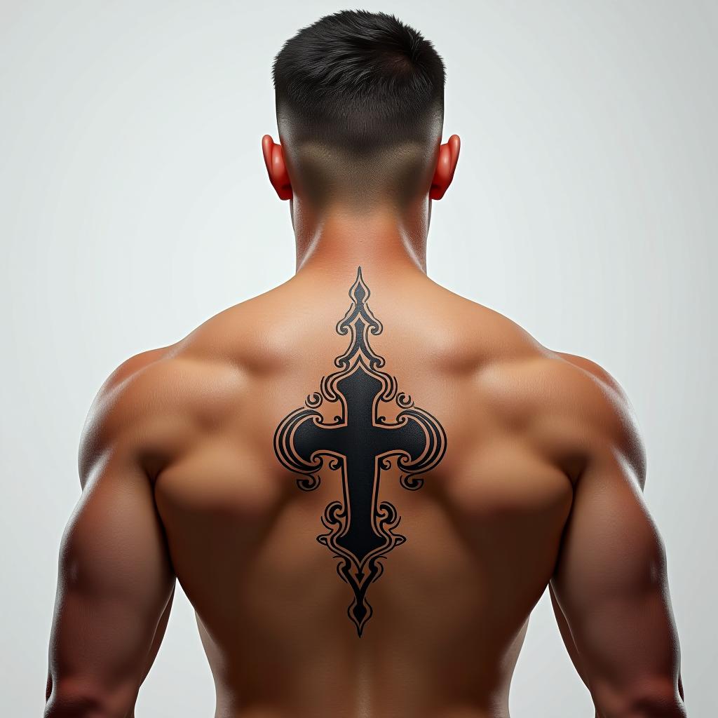  caucasian man's back mockup for tattoo placement, white background