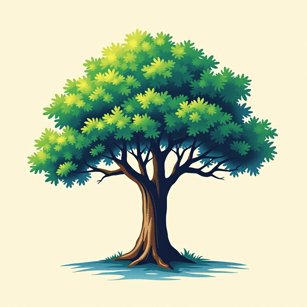  design a logo, in a pencil style. logo of a tree, green and blue