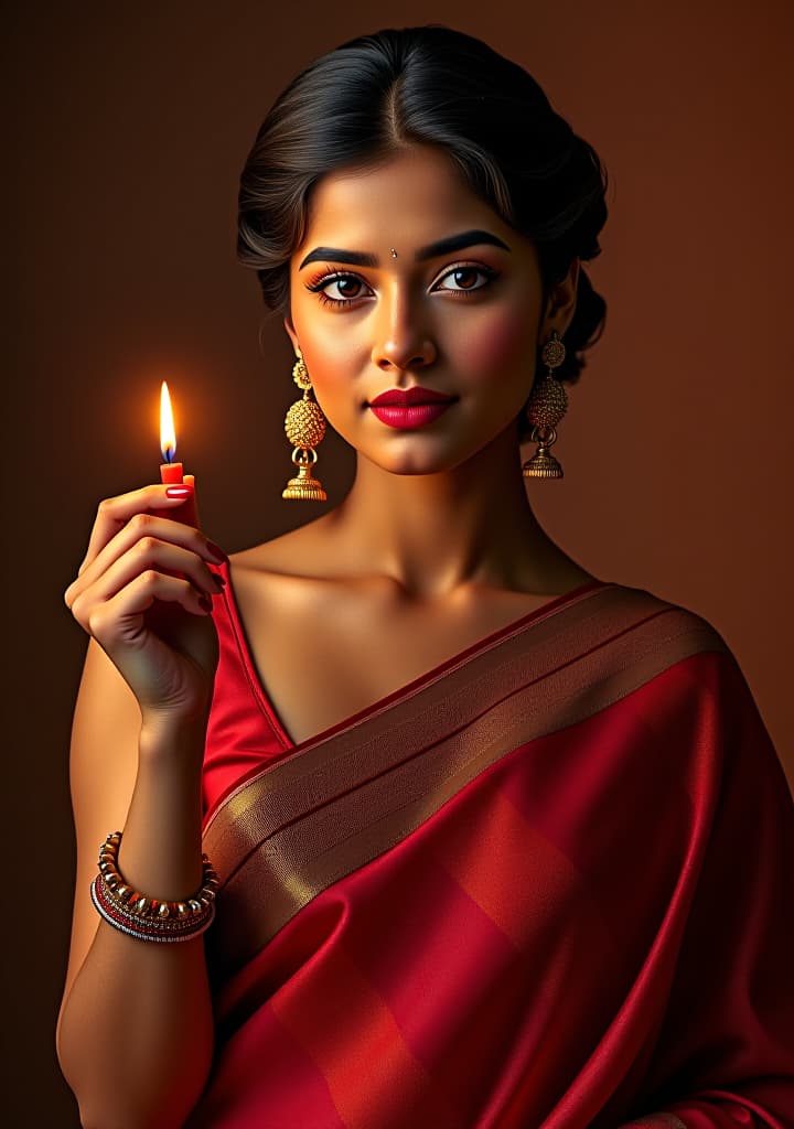  a bold, female, indian, fair body color, adult, model profession, showing red sandle product, text write on sandle in bold font style "komal's" hyperrealistic, full body, detailed clothing, highly detailed, cinematic lighting, stunningly beautiful, intricate, sharp focus, f/1. 8, 85mm, (centered image composition), (professionally color graded), ((bright soft diffused light)), volumetric fog, trending on instagram, trending on tumblr, HDR 4K, 8K