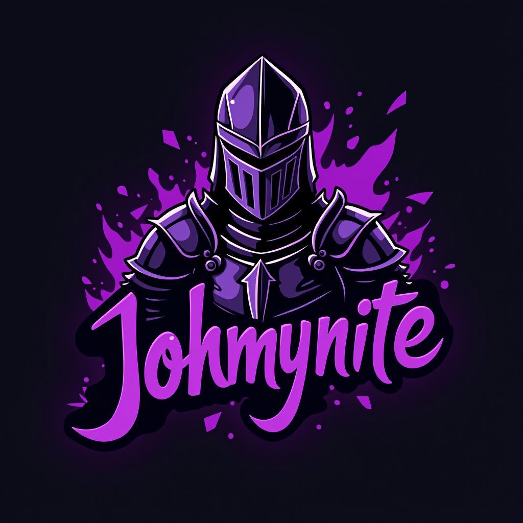  design a logo, in a realism style. knight graffiti purple and black, with the text 'johnny nite'.