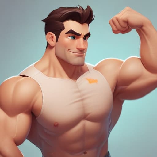 illustration, (fitness bicep flex), Disney animation style, 2D