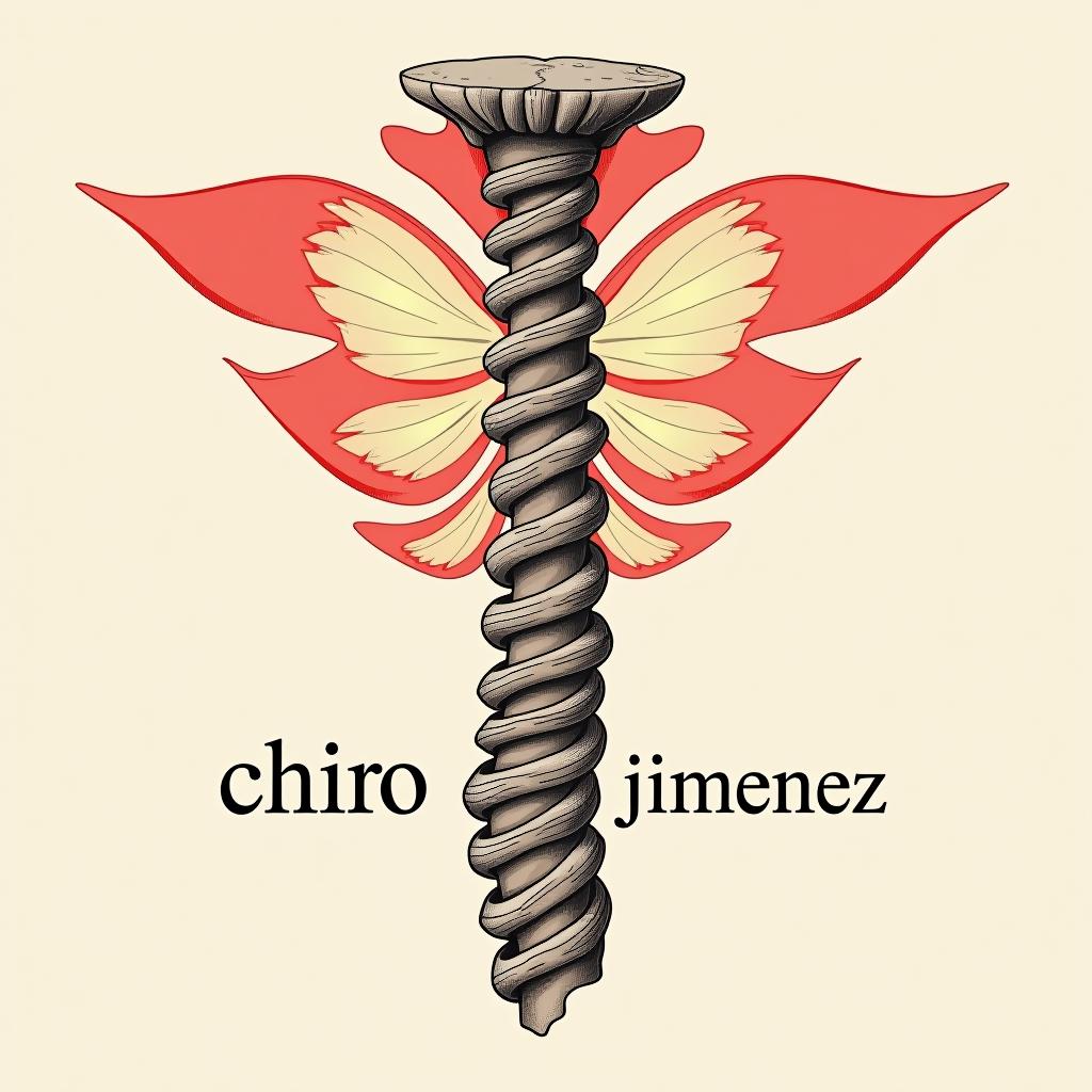  design a logo, dibuja una columna vertebral con alas rojas , with the text 'chiro jimenez '.