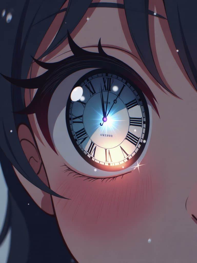  anime character (eye up focus) (eyes are a clock) (with eyes like a clock)