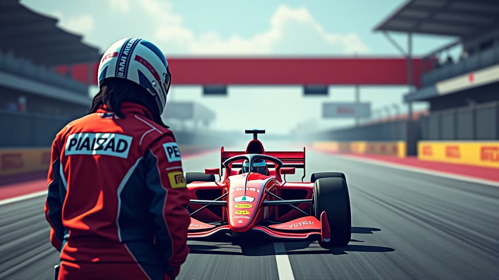  formula one racing driver before start of competition on track. banner with copy space, digital ai art