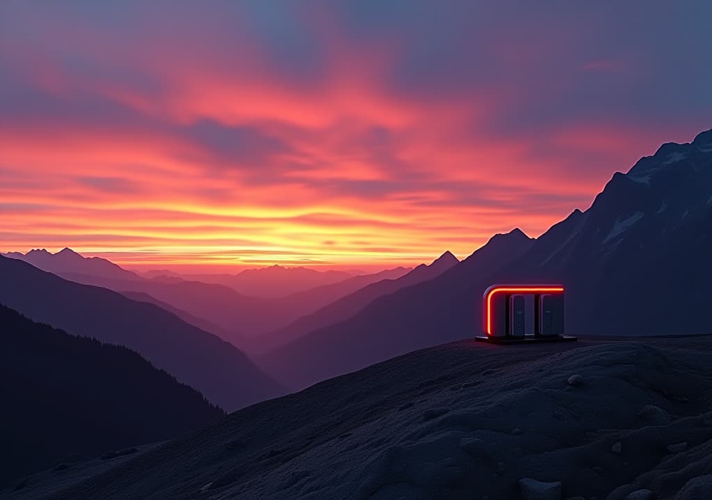  sunset hues over a mountain pass charging station