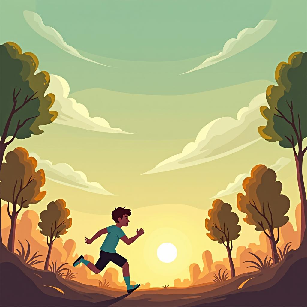  a person running away from problems in an illustration style.