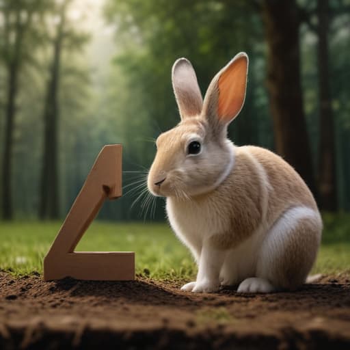 Picture of a rabbit eating the number 42 in Cinematic style with Forests background