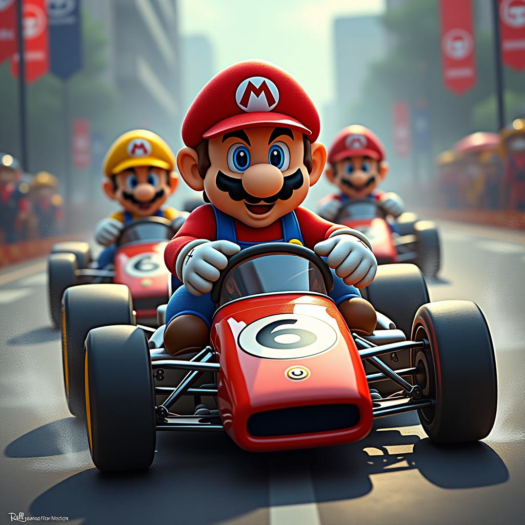  mario bros con traje de piloto de rally cars, estilo comic, hd, full color, racer champions, ilustración hot wheels, car prodrive hunter, fondo ciudad abstract con logos racer,, high quality high detail painting by leonardo da vinci, hd, photorealistic lighting, style leonardo da vinci hyperrealistic, full body, detailed clothing, highly detailed, cinematic lighting, stunningly beautiful, intricate, sharp focus, f/1. 8, 85mm, (centered image composition), (professionally color graded), ((bright soft diffused light)), volumetric fog, trending on instagram, trending on tumblr, HDR 4K, 8K