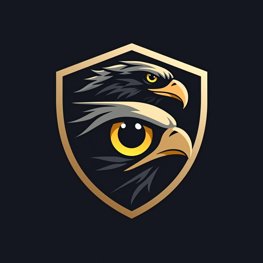  design a logo, create an emblem logo using an eagle’s eye and a shield, emphasizing the company’s focus on vigilance and protection.