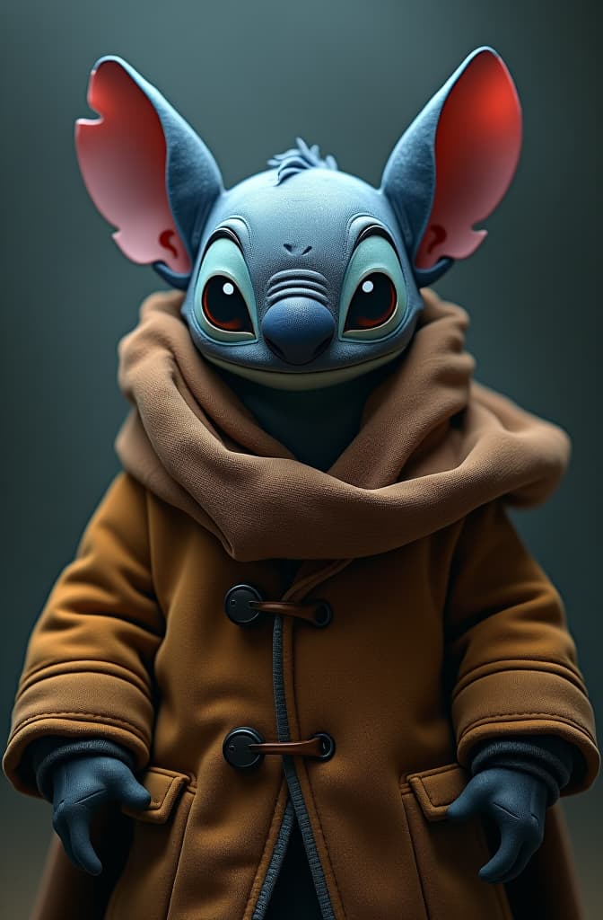  crie o stitch orando hyperrealistic, full body, detailed clothing, highly detailed, cinematic lighting, stunningly beautiful, intricate, sharp focus, f/1. 8, 85mm, (centered image composition), (professionally color graded), ((bright soft diffused light)), volumetric fog, trending on instagram, trending on tumblr, HDR 4K, 8K