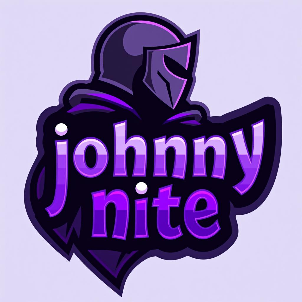  design a logo, in a threedrender style. knight purple and black, with the text 'johnny nite'.