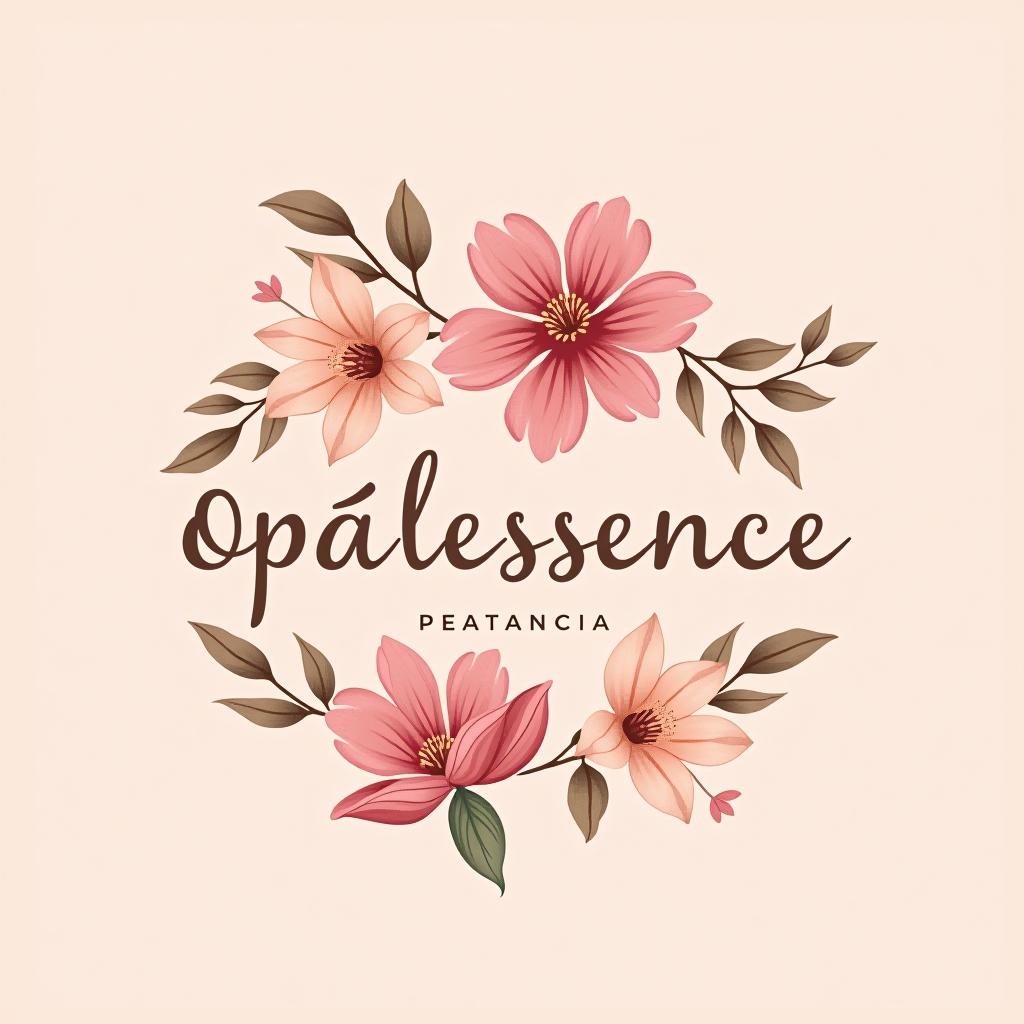  design a logo, paleta delicada, autêntico e flores nome da loja e opalessence , with the text 'opalessence: elegância em semijoias, velas e fragrâncias'.