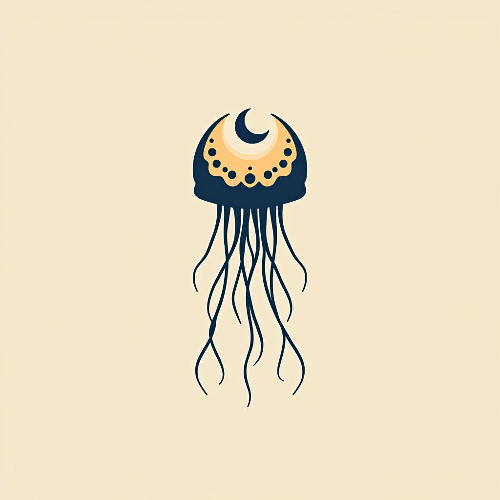  design a logo, jellyfish and crescent moon simple