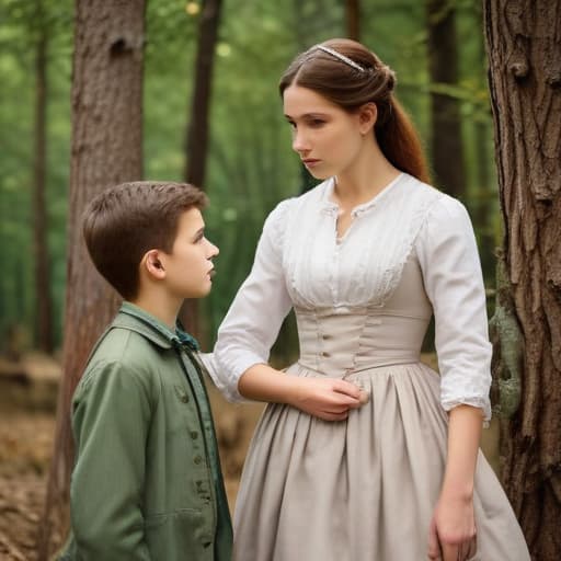 stepmom being strict to 13 year old boy in 1800s with Forests background