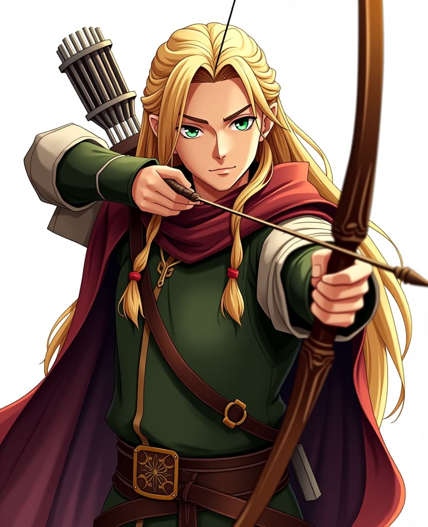  2d anime of legolas arwen gimli the lord of the rings, lord of the rings, film, bow and arrow, white backround,