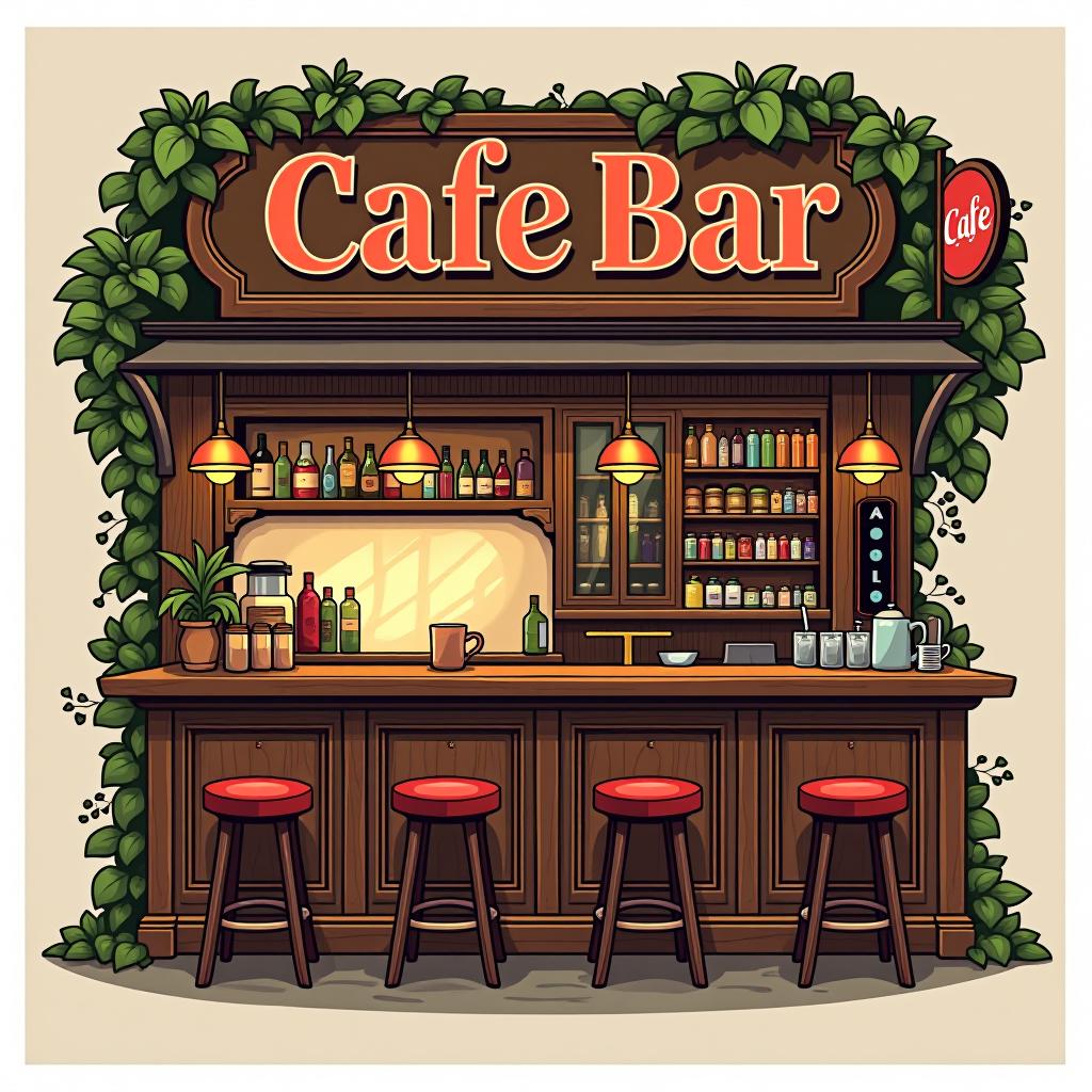  ploton cafe bar , (logo:1.15), hq, hightly detailed, 4k