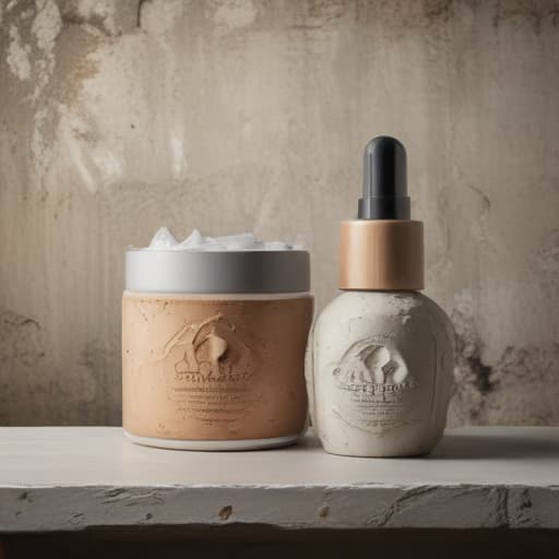 Facial products in Surrealist style with Old Wall background