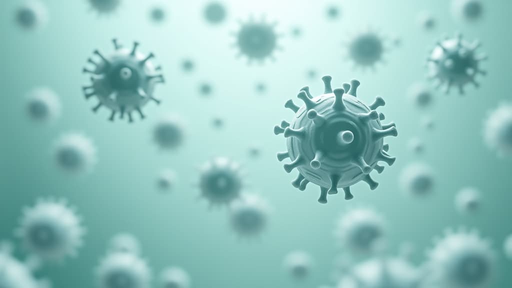  a background depicting white blood cells in action, symbolizing immune defense, with a palette of white, soft blues, and pale greens. clinical look.