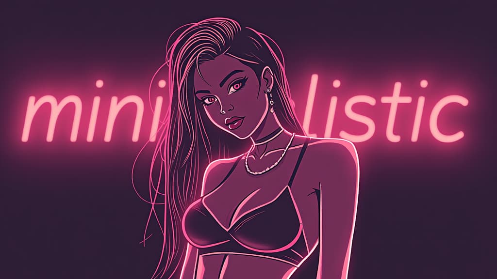  minimalistic line art of hot girl with text "minimalistic art" neon font, smooth lines, monochrome color scheme, centered, clean design, trending on dribbble, high resolution., high quality, high details, hd, perfect composition, 4k epic detailed, highly detailed, sharp focus, high resolution