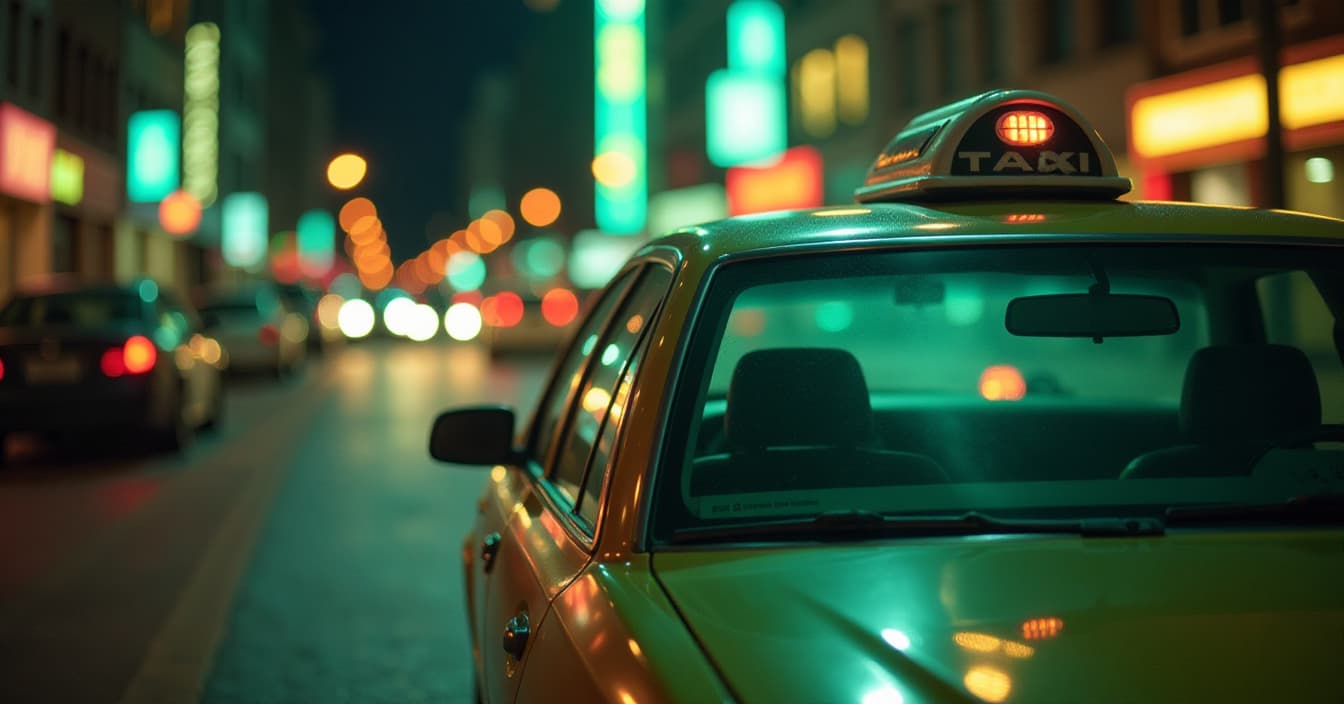  cinematic photo green eyed taxi . 35mm photograph, film, bokeh, professional, 4k, highly detailed