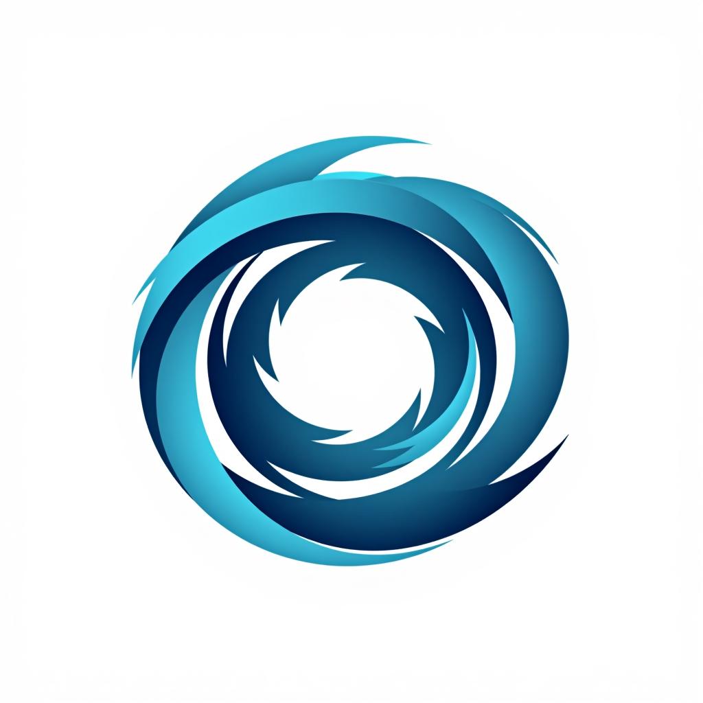  design a logo, a company logo with a circular vortex logo, clean beautiful design, simple, beautiful aesthetic, duotone blue and teal on white background, sharp, clean lines, hurricane