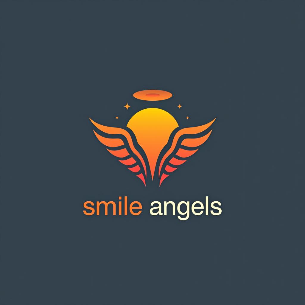  design a logo, in a geometric style. 水彩スタイル、ロゴ、海、青緑色、、白背景。, with the text 'smile angels'.