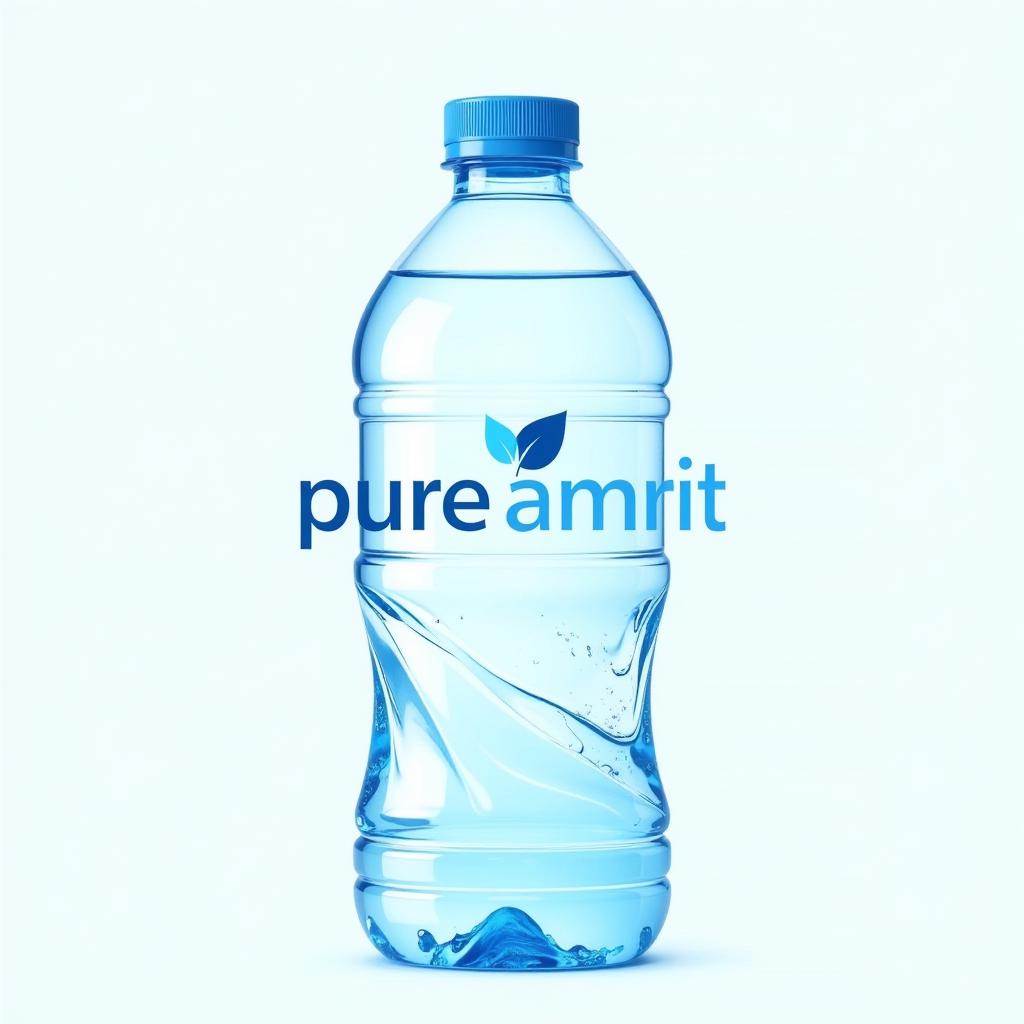  design a logo for a mineral water brand named "pure amrit." the logo should convey purity and freshness, incorporating elements of water, such as droplets or waves. use a modern and clean font for the brand name "pure amrit," emphasizing the word "pure" in a vibrant blue color to represent water and clarity. consider including a stylized image of a water bottle or a leaf to signify natural ingredients. the overall design should be minimalistic yet eye catching, suitable for branding on bottles and marketing materials. the logo should have a transparent background for versatility in usage., high quality, high details, hd, perfect composition, 4k epic detailed, highly detailed, sharp focus, high resolution