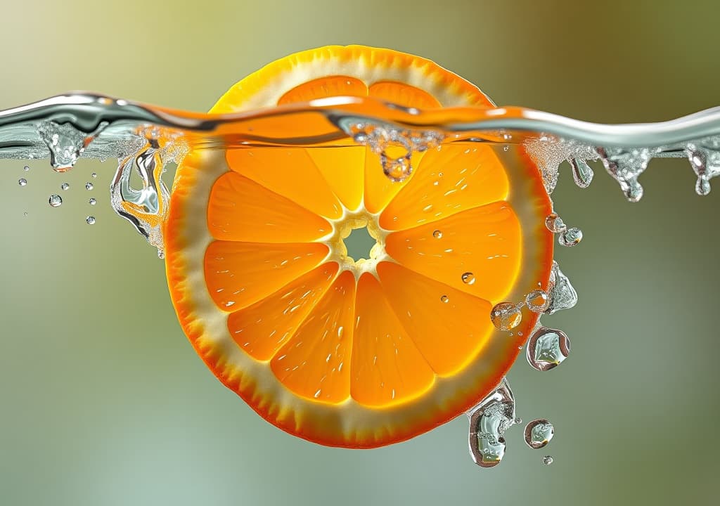  a sliced orange in water