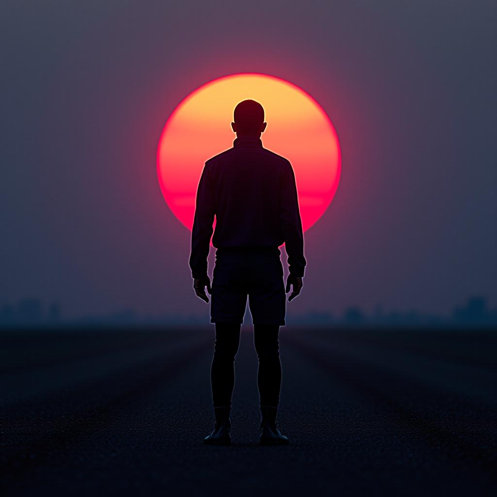  dystopian style kaleidoscopic sunset by dusan ristovski . bleak, post apocalyptic, somber, dramatic, highly detailed hyperrealistic, full body, detailed clothing, highly detailed, cinematic lighting, stunningly beautiful, intricate, sharp focus, f/1. 8, 85mm, (centered image composition), (professionally color graded), ((bright soft diffused light)), volumetric fog, trending on instagram, trending on tumblr, HDR 4K, 8K