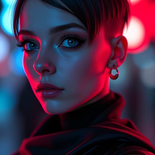  ultra realistic close up portrait ((beautiful pale cyberpunk female with heavy black eyeliner)), blue eyes, shaved side haircut, hyper detail, cinematic lighting, magic neon, dark red city, canon eos r3, nikon, f/1.4, iso 200, 1/160s, 8k, raw, unedited, symmetrical balance, in frame, 8k hyperrealistic, full body, detailed clothing, highly detailed, cinematic lighting, stunningly beautiful, intricate, sharp focus, f/1. 8, 85mm, (centered image composition), (professionally color graded), ((bright soft diffused light)), volumetric fog, trending on instagram, trending on tumblr, HDR 4K, 8K