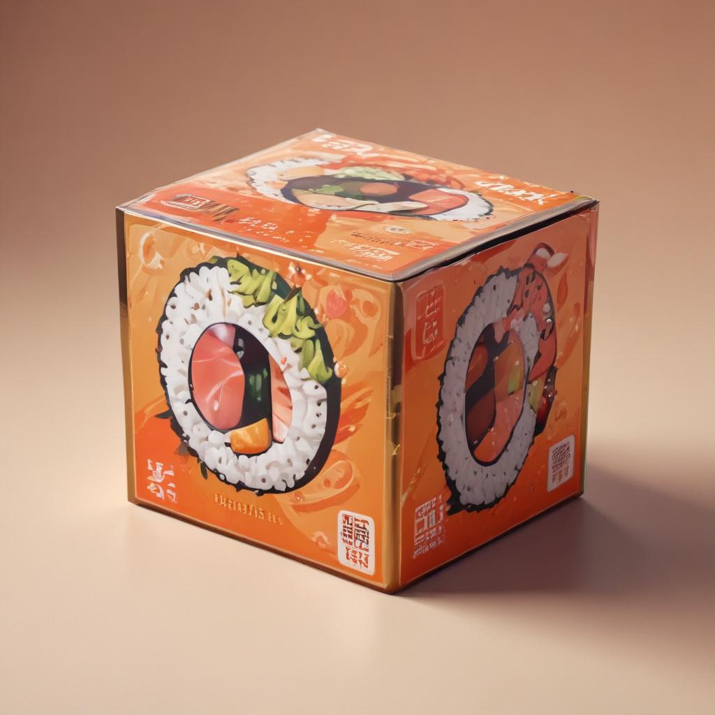 distance-shot, flashy, full-body, dynamic, holographic, animated cartoon poster of a take-out box of sushi in the style of dragon ball super