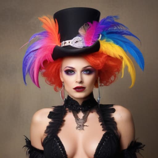 Arrogant bitch drag queen rainbow top hat feathers cowboy punk