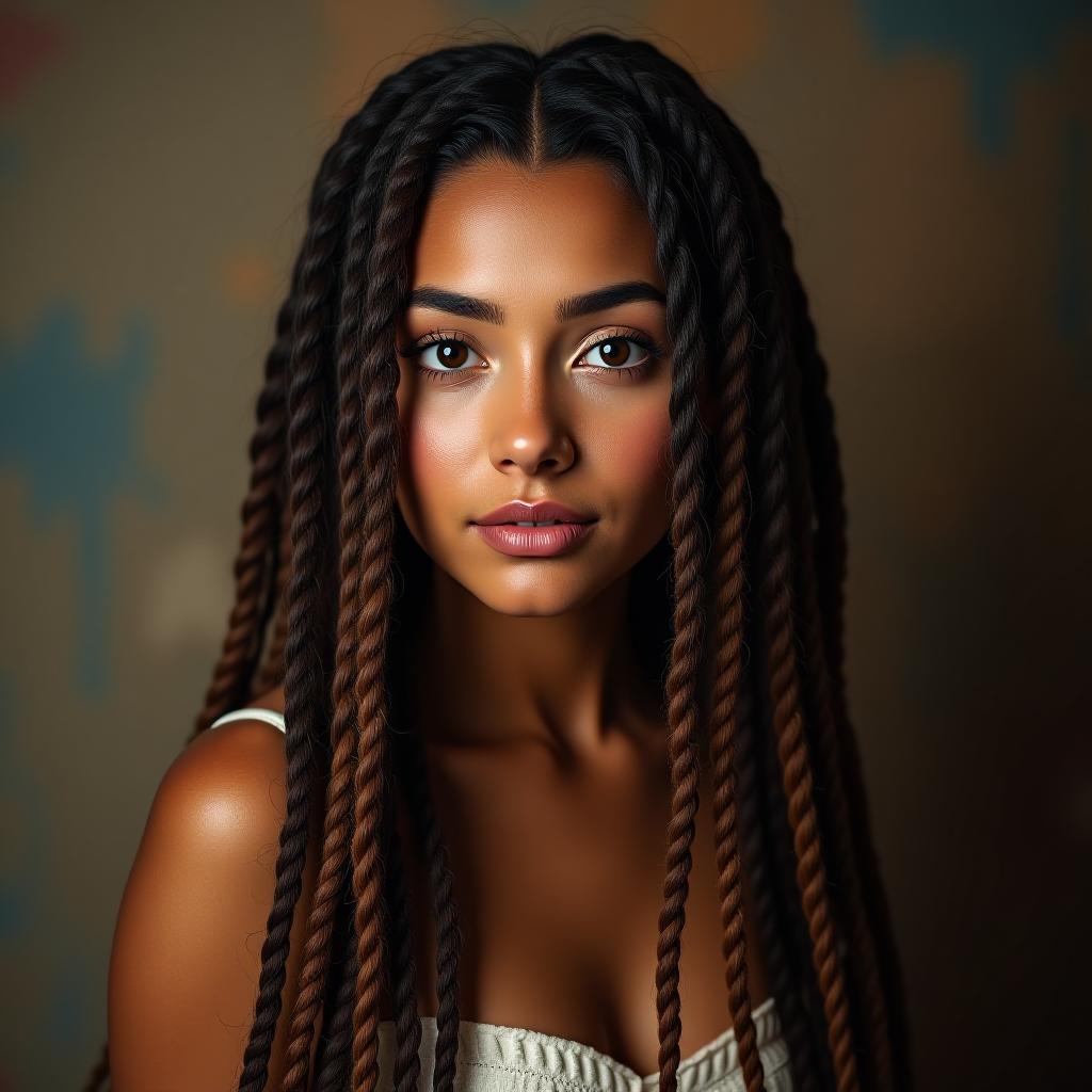  make a image of a mexican woman with brown dreadlocks