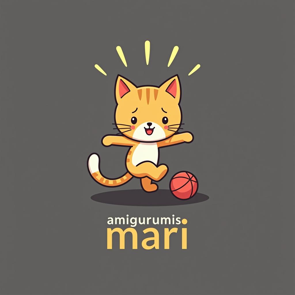  design a logo, un gato jugando con una bola de hilo , with the text 'amigurumis mari'.