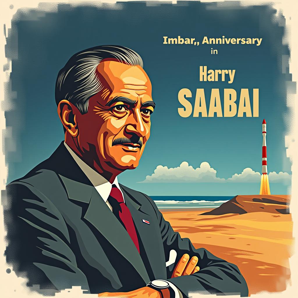  poster, remembering dr. vikram sarabhai, the visionary architect of india's space program, on his birth anniversary. his enduring legacy will continue to inspire future generations! writen "dr. vikram sarabhai" and "isro"