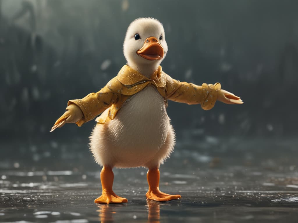 ultra realistic ((ultra realistic ((A child imitating a duck, waddling with outstretched arms.)))) hyperrealistic, full body, detailed clothing, highly detailed, cinematic lighting, stunningly beautiful, intricate, sharp focus, f/1. 8, 85mm, (centered image composition), (professionally color graded), ((bright soft diffused light)), volumetric fog, trending on instagram, trending on tumblr, HDR 4K, 8K