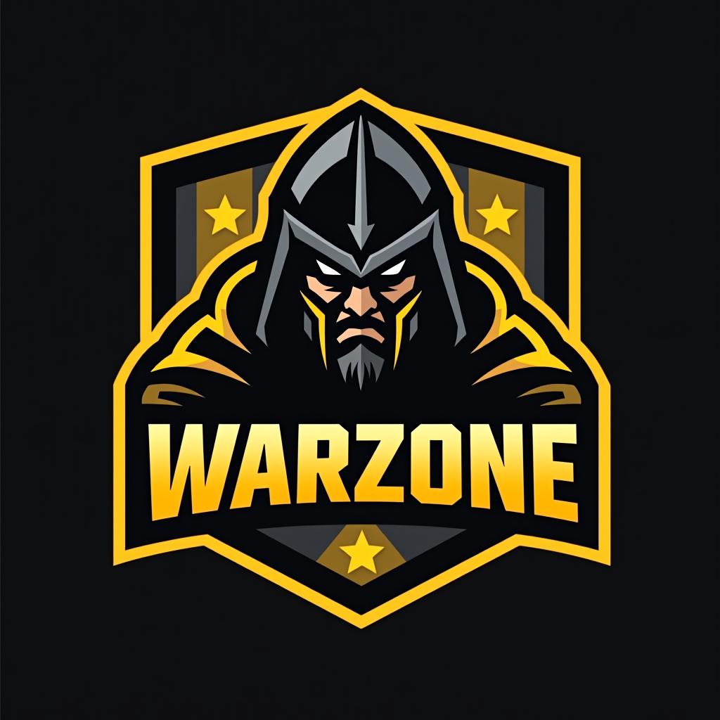  design a logo, esports logo, warrior theme, with text ‘warzone’, black and yellow color