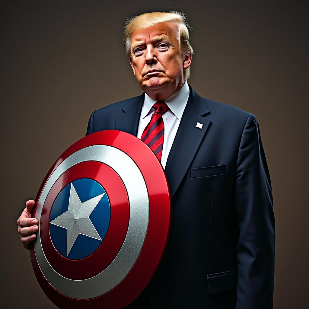  donald trump in captain america's costume with his shield