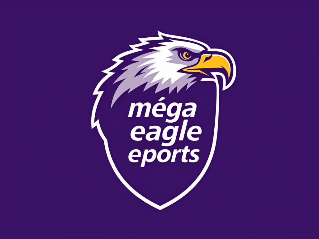  design a logo un aigle royal qui crie, couleur violet, with the text 'mega eagle esports '.