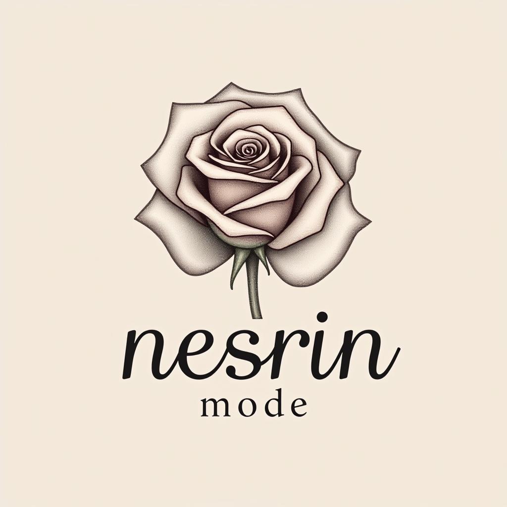  design a logo, in a pencil style. erstelle mir ein logo für ein kleider laden elegant aber auffällig mit einer rose mit drin , with the text 'nesrin mode '.