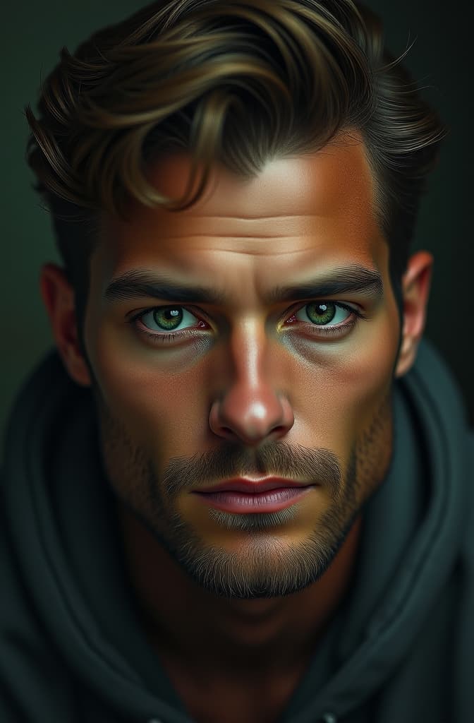  homem de 22 anos com 1,75 de altura com pele parda e heterocromia com um olho castanho e outro verde, realistic, portrait, art by donato giancola and greg rutkowski, realistic face, digital art, trending on artstation hyperrealistic, full body, detailed clothing, highly detailed, cinematic lighting, stunningly beautiful, intricate, sharp focus, f/1. 8, 85mm, (centered image composition), (professionally color graded), ((bright soft diffused light)), volumetric fog, trending on instagram, trending on tumblr, HDR 4K, 8K