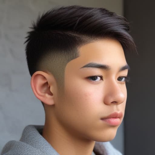 logan a male Asian teenager with a low taper fade