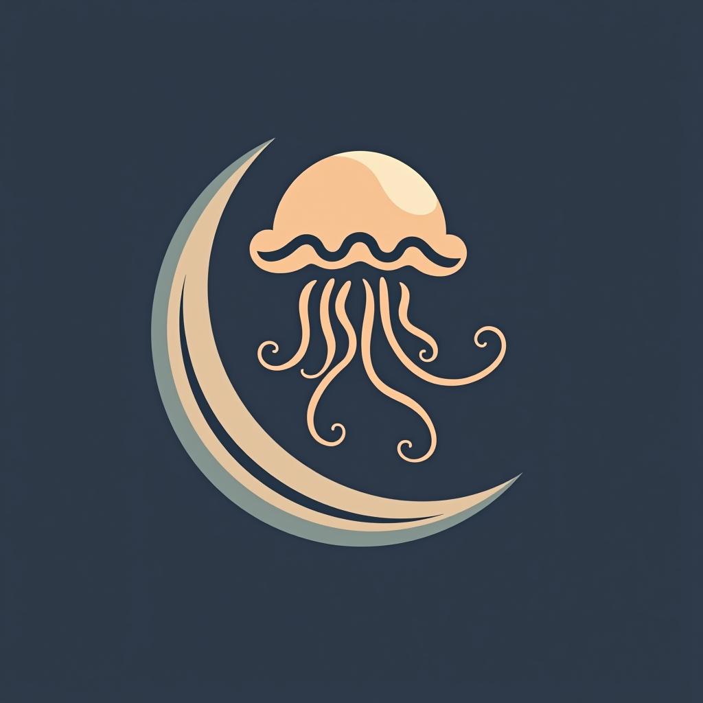  design a logo, simple jellyfish and crescent moon