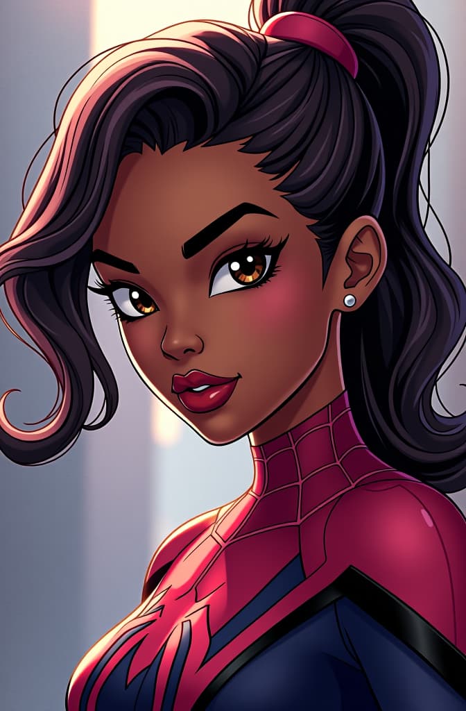  zendaya spider girl, marvel comic panel, dc animated comic panel, comic panel, manga and manhwa style panel, portrait, young person face, style for marvel comic, anime comic panel style hyperrealistic, full body, detailed clothing, highly detailed, cinematic lighting, stunningly beautiful, intricate, sharp focus, f/1. 8, 85mm, (centered image composition), (professionally color graded), ((bright soft diffused light)), volumetric fog, trending on instagram, trending on tumblr, HDR 4K, 8K