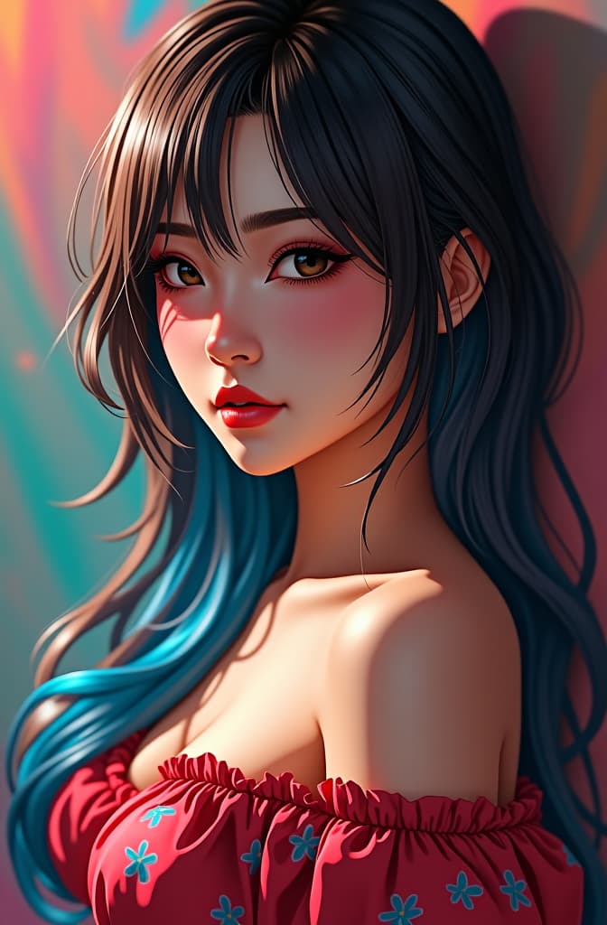  sexi, multicolored hair, colorful background, realistic shaded perfect face, fine details by realistic shaded lighting poster by ilya kuvshinov katsuhiro otomo, magali villeneuve, artgerm, jeremy lipkin and michael garmash and rob rey hyperrealistic, full body, detailed clothing, highly detailed, cinematic lighting, stunningly beautiful, intricate, sharp focus, f/1. 8, 85mm, (centered image composition), (professionally color graded), ((bright soft diffused light)), volumetric fog, trending on instagram, trending on tumblr, HDR 4K, 8K