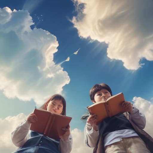 students read books between the sky