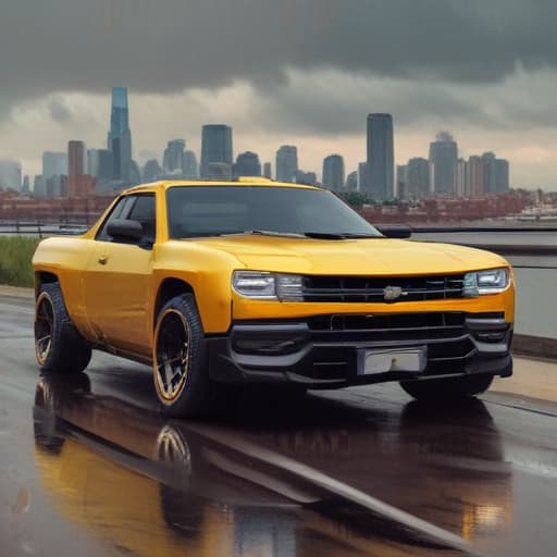 3500 Silverado Lamborghini in Oil painting style with City background