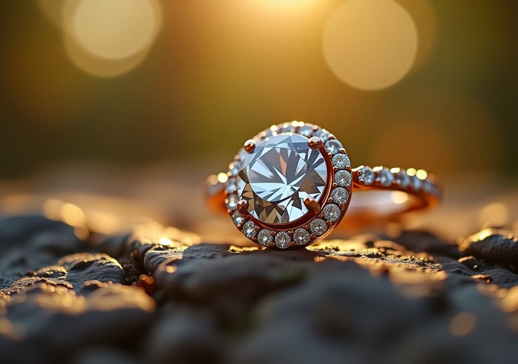  smart jewelry piece sparkling in sunlight with softly blurred background for advanced wearable technology and enhanced personal health tracking