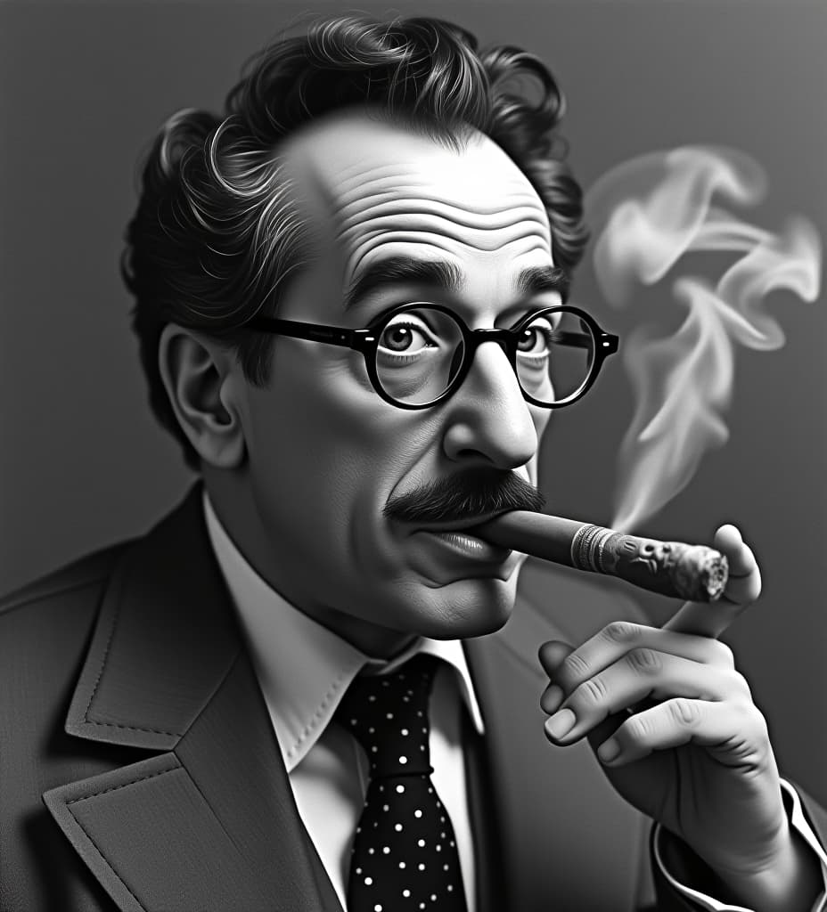  a ilarious portrait of groucho marx smoking a cigar