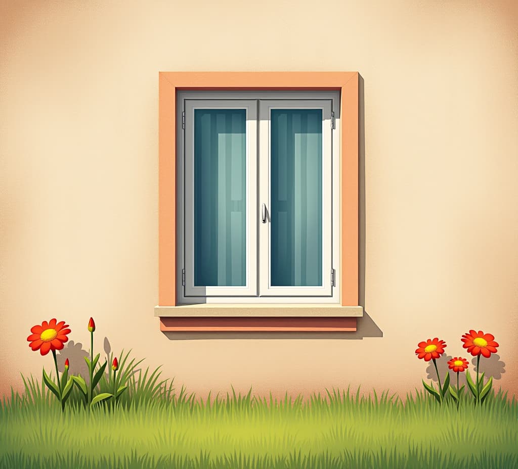  on the freshly painted wall of a house there is a single closed window. illustration for cover, card, postcard, interior design, banner, poster, brochure or presentation.